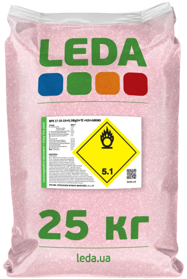 Леда NPK 17-10-33 +0,5MgO+TE +GS+AMINO 25кг добриво Leda Agro