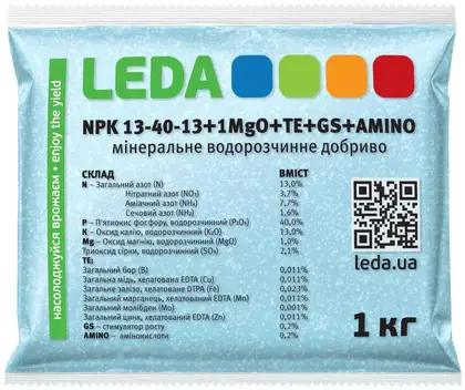 Леда NPK NPK 13-40-13 +1MgO+TE+GS+AMINO 1кг добриво Leda Agro